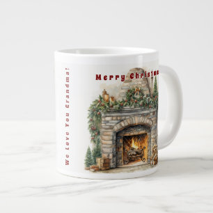 Grande Tasse Bougies de Noël Cheminée Belle Couronne de Houx