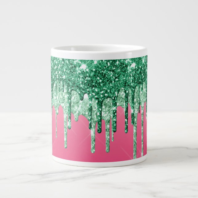 Grande Tasse Boutons de Parties scintillant verte Glam rose Jum (Devant)
