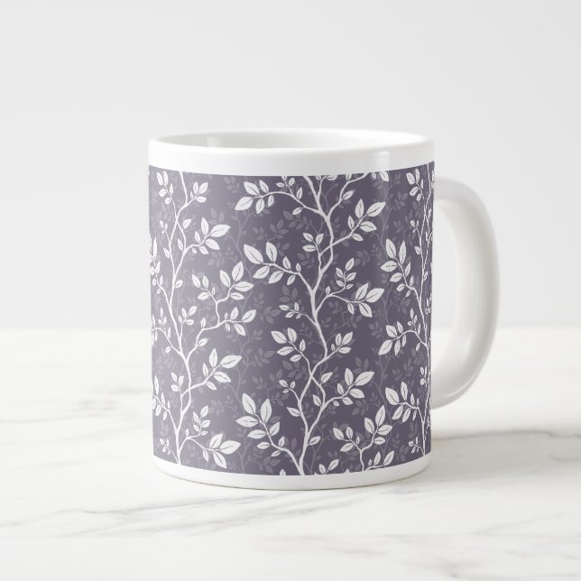 Grande Tasse Branches et feuilles blanches délicates tissées su (Devant droit)