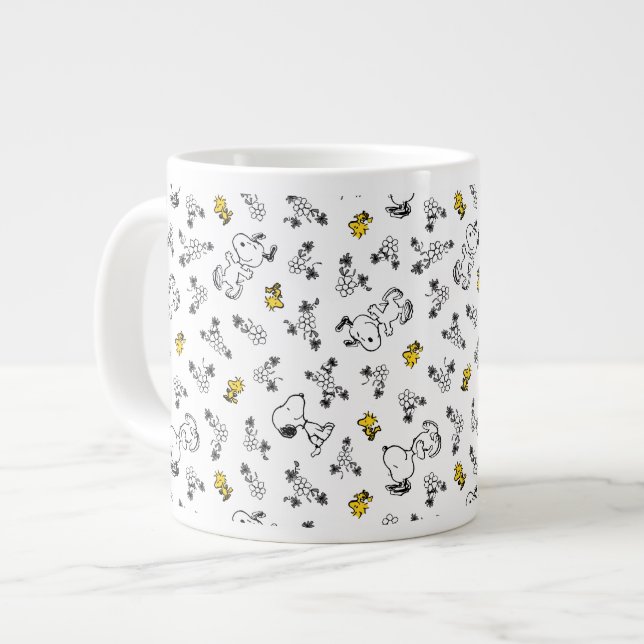 Grande Tasse cacahuètes | Snoopy & Woodstock B&W Flower Motif (Devant gauche)
