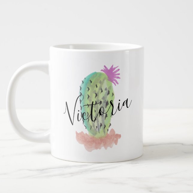 Grande Tasse Cactus aquarelle peint à la main nom  (Gauche)