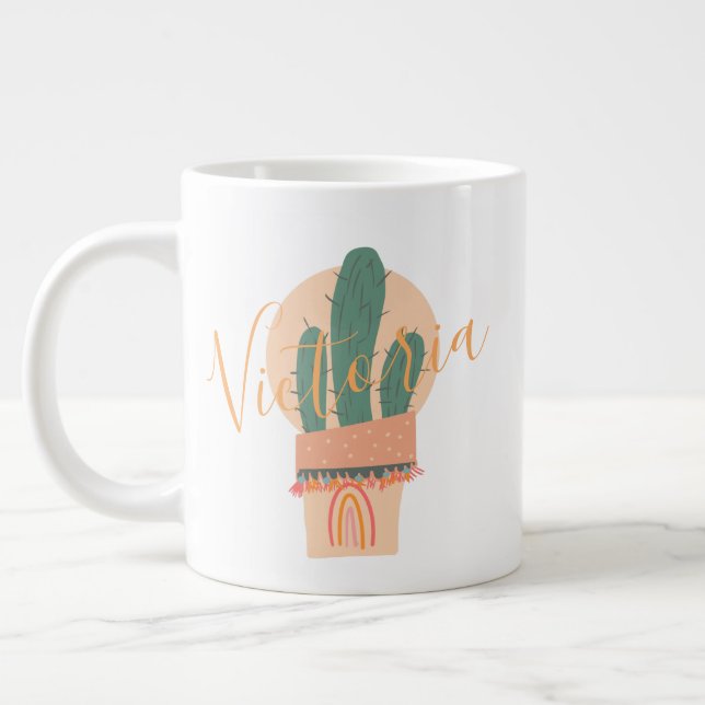 Grande Tasse Cactus Dessiné à la Main Arc-en-ciel Pot Nom  (Gauche)
