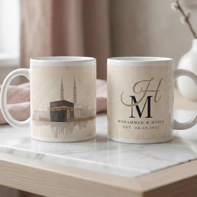 Grande Tasse Cadeau de Mariage Kaaba | Monogramme du Nom du Cou (Créateur téléchargé)