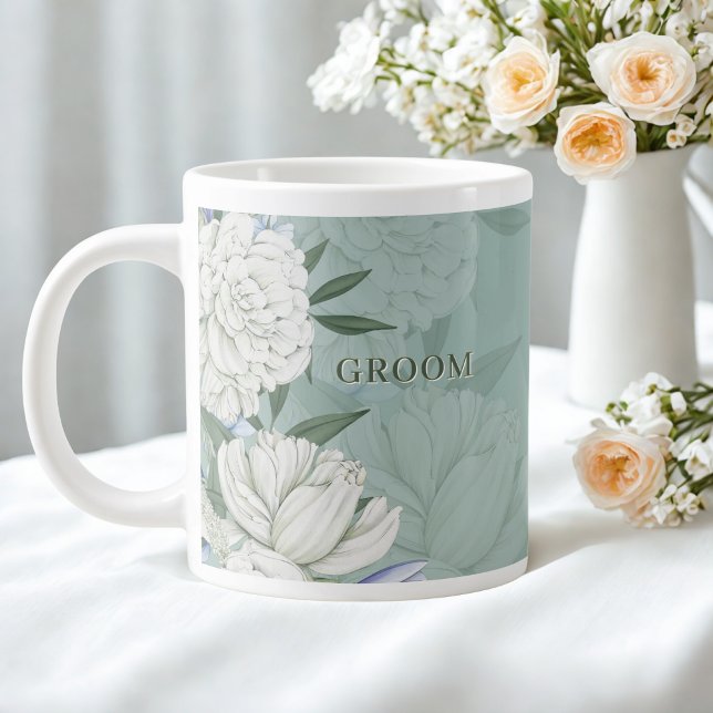 Grande Tasse Cadeau de mariage pour le marié – Floral vert saug (Créateur téléchargé)