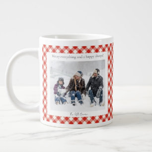 Grande Tasse Cadeau de Noël rustique 2 Photo Carreaux Rouges Te