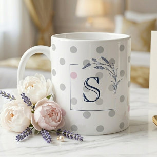 Grande Tasse Cadeau Monogramme à Points Roses pour son Mariage