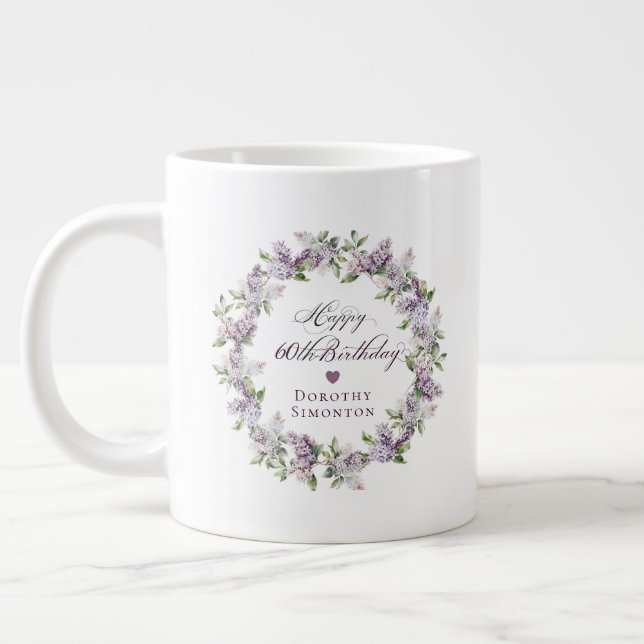 Grande Tasse Cadeau personnalisé 60e anniversaire Purple Lilac (Gauche)