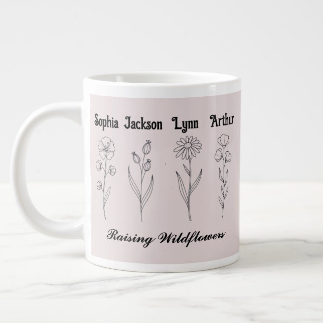 Grande Tasse Cadeau personnalisé au nom de l'enfant avec fleurs (Gauche)