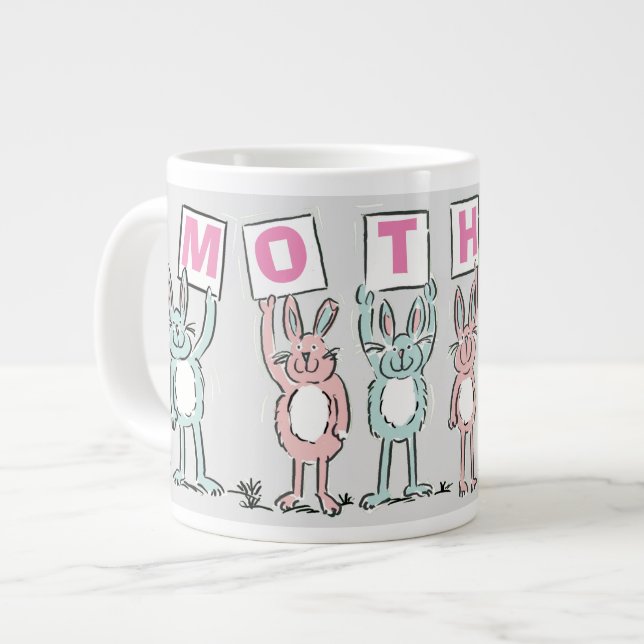 Grande Tasse Cadeau pour mère avec lapins amusants (Devant gauche)