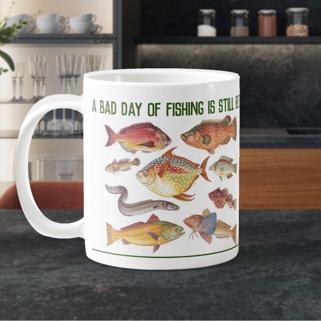 Grande Tasse Cadeau pour pêcheur. Pêche (Large Mug with Fish Illustrations)