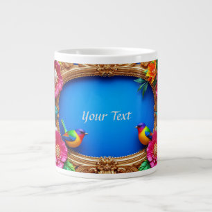 Grande Tasse Cadre floral lumineux avec oiseaux colorés