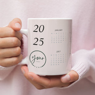 Grande Tasse Calendrier Pastel Pink 2025 personnalisé avec votr