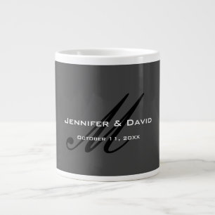 Grande Tasse Calligraphie classique Monogramme Mariage gris