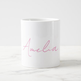 Grande Tasse Calligraphie Élégant rose blanc Nom personnalisé