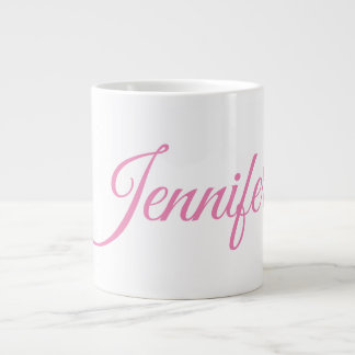 Grande Tasse Calligraphie Élégant rose blanc Nom personnalisé