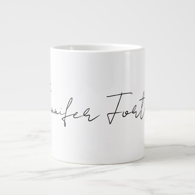 Grande Tasse Calligraphie Élégante Noir & Blanc Plaine Simple (Devant)