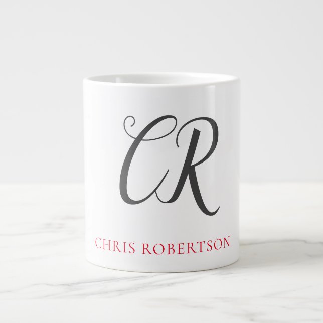 Grande Tasse Calligraphie Monogramme Nom Black Grey Cadeau pers (Devant)