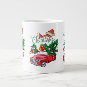 Grande Tasse Camionnette Rouge Ramassage Sapin de Noël Joyeux N