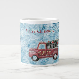 Grande Tasse camionnette rouge vintage sur fond de flocon de ne