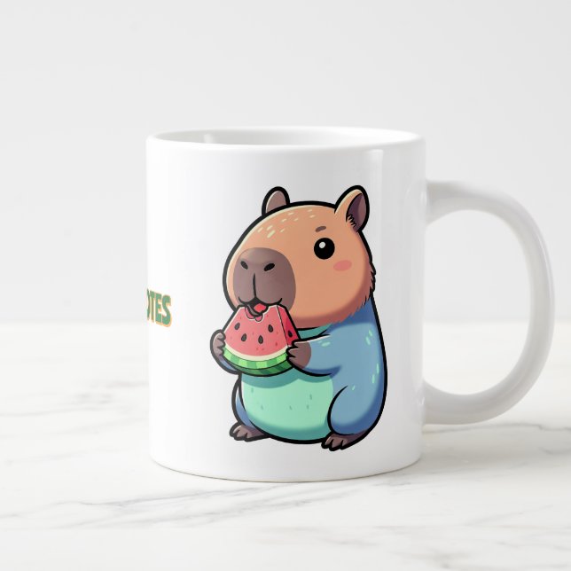 Grande Tasse Capybara Mignon Mangeant de la Pastèque (Droite)