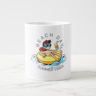 Grande Tasse Caractère de dessin de jour de plage sur anneau go