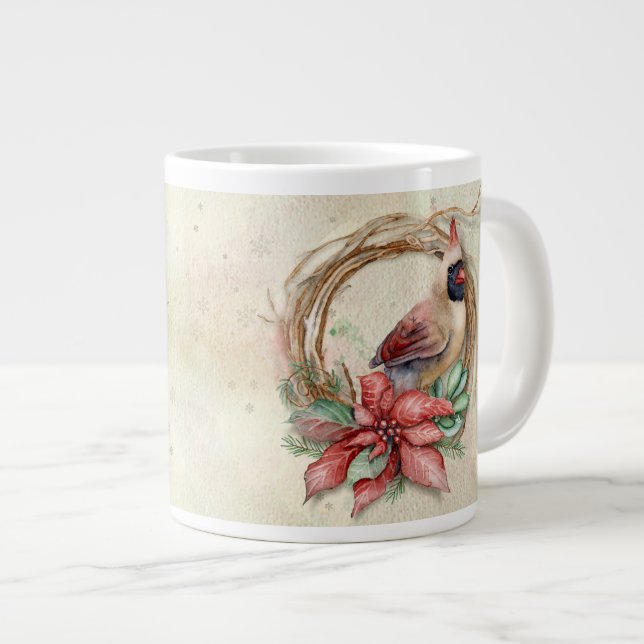 Grande Tasse Cardinal d'hiver avec Poinsettia - Neige (Devant droit)