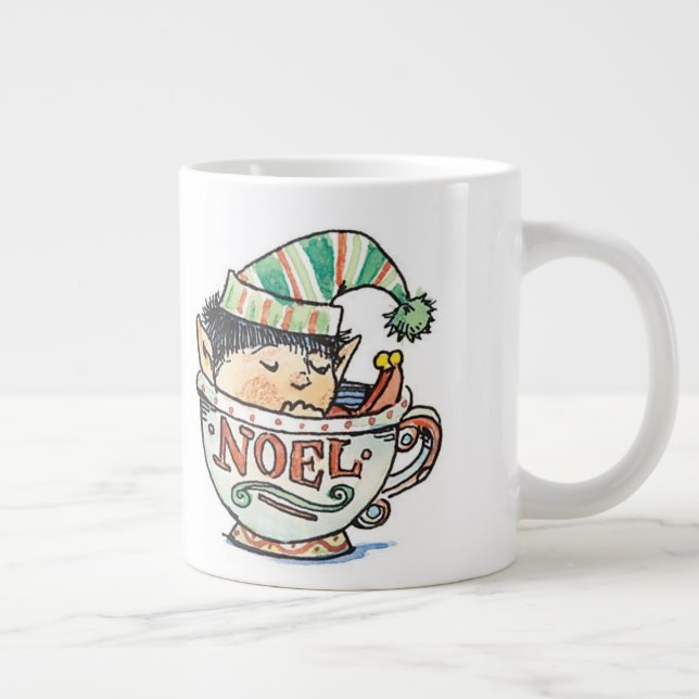 Grande Tasse Caricature mignonne Elf de Noël dormant dans une t (Droite)