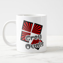 Carrés rouges avec poutres et ovales gris Texte