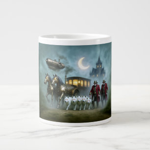 Grande Tasse Carrosse Steampunk avec cochers et loups blancs