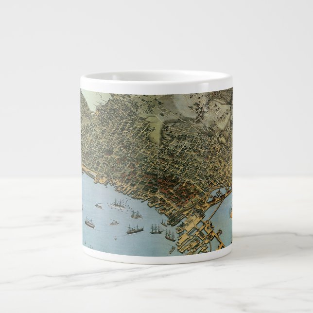 Grande Tasse Carte ancienne vue aérienne de la ville de Seattle (Devant)