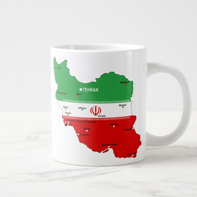 Grande Tasse Carte de l'Iran avec drapeau et emblème (Droite)
