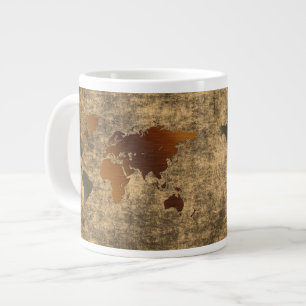 Grande Tasse Carte du monde de Grunge sur Parchment Jumbo Soup