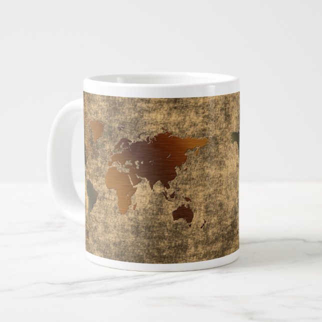 Grande Tasse Carte du monde de Grunge sur Parchment Jumbo Soup  (Devant gauche)