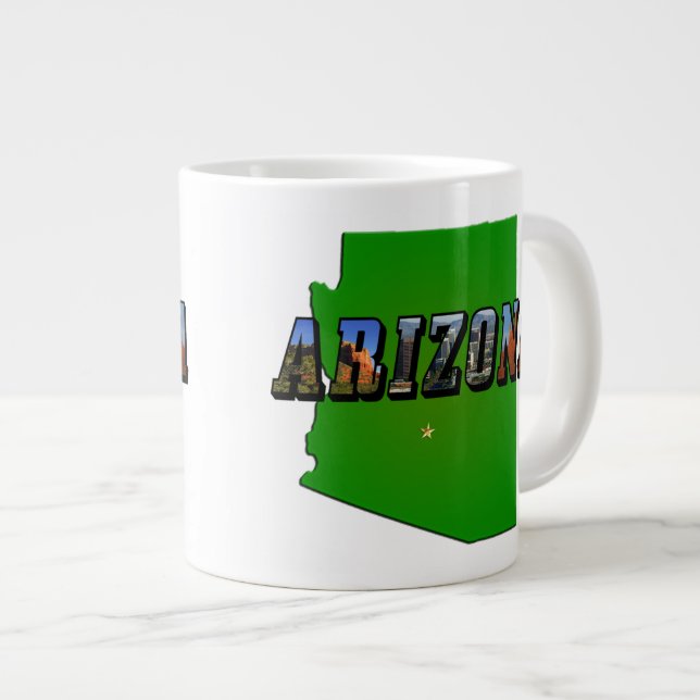 Grande Tasse Carte et texte de l'image de l'Arizona (Devant droit)