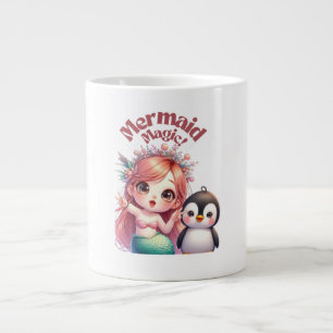 Grande Tasse Carte magique de la sirène de Noël avec un manchot