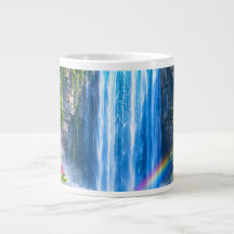 Cascade magique avec arc-en-ciel et fleur colorée