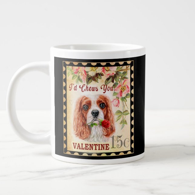 Grande Tasse Cavalier King Charles Spaniel Valentine Avec Rose (Gauche)