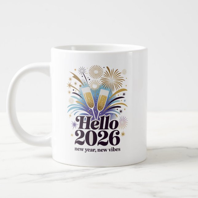 Grande Tasse Célébration de Hello 2026 – Conception d'étincelle (Gauche)