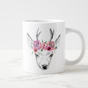 Grande Tasse Cerf à fleurs d'aquarelle