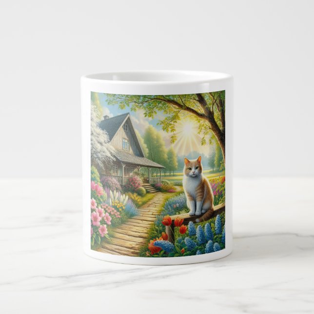 Grande Tasse Chalet de printemps/jardin & chat (Devant)