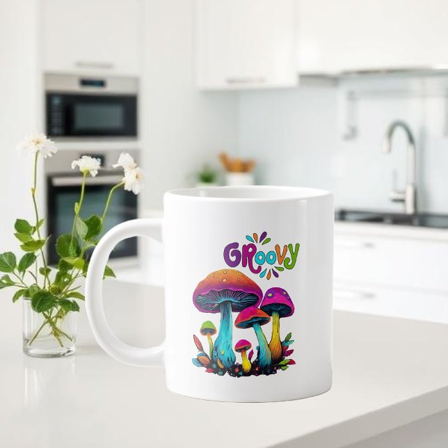 Grande Tasse Champignons psychédéliques super colorés (Groovy Colorful Psychedelic Mushrooms Giant Coffee Mug )