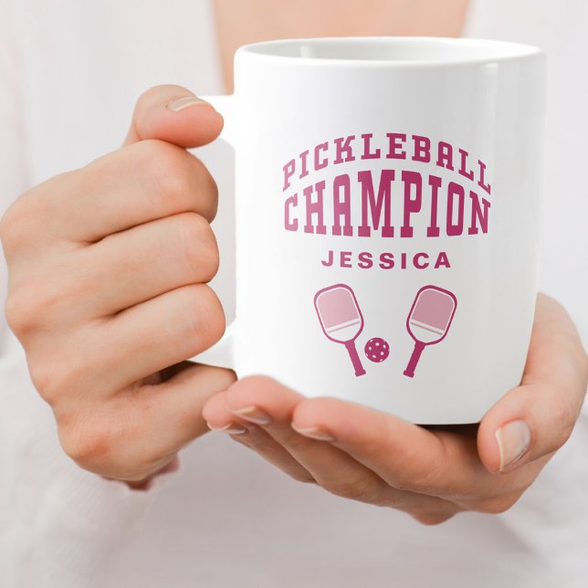 Grande Tasse Champion de Pickleball Nom Personnalisé Initiales  (Pickleball Champion Custom Name Initials Pink Fun Giant Coffee Mug)