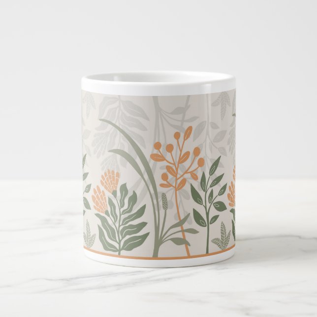 Grande Tasse Charmant Botanique Folk Vert et Orange (Devant)