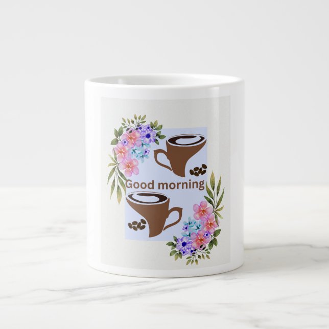 Grande Tasse Charmant message de « bonjour » autour du café ave (Devant)