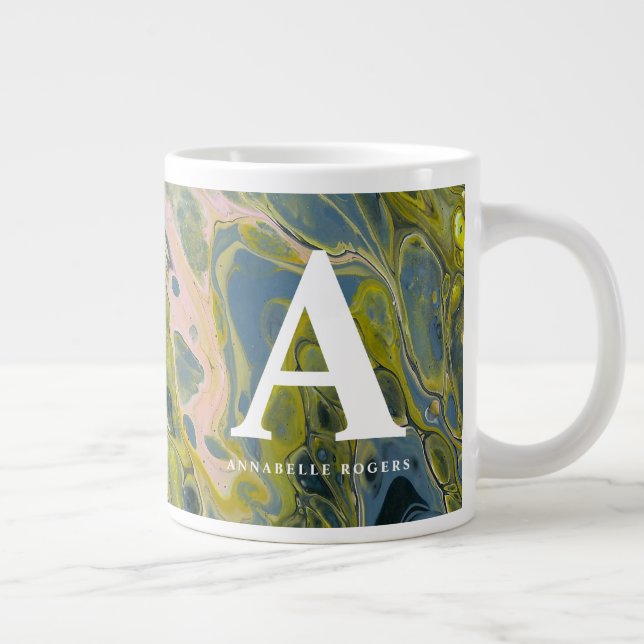 Grande Tasse Chartreuse Marbre multicolore Personnalisé Initial (Droite)