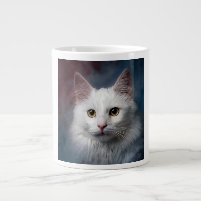 Grande Tasse Chat angora turc blanc rouge bleu (Devant)
