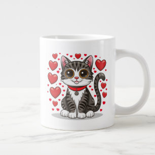 Grande Tasse Chat avec symboles d'amour Clipart-85245