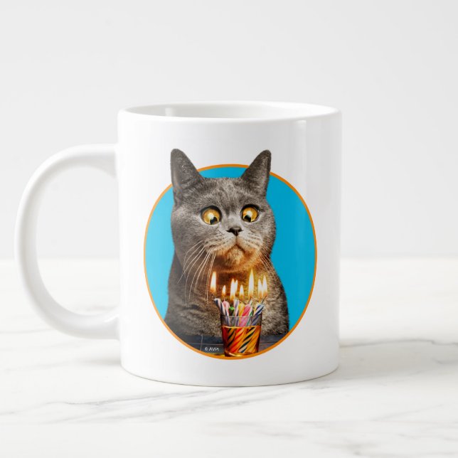 Grande Tasse Chat avec verre d'anniversaire (Gauche)