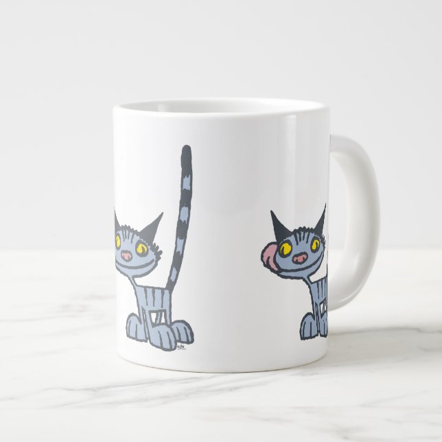 Grande Tasse Chat caricature gris cool (Devant droit)