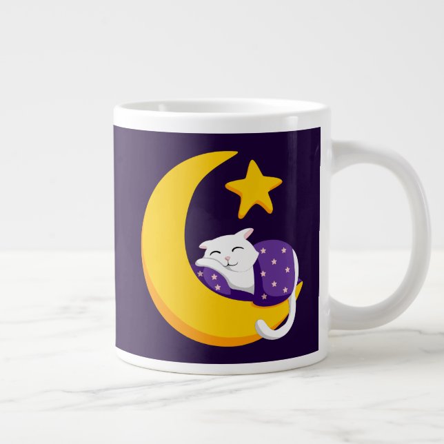 Grande Tasse Chat couché sur Crescent Moon Star Ramadan (Droite)